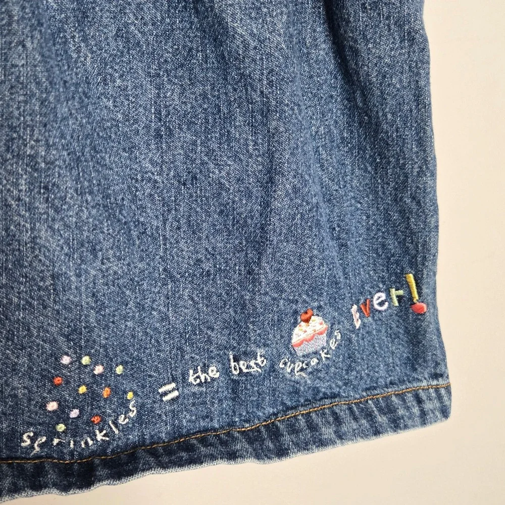 OshKosh B'gosh Girls 3T Vintage Denim Overall Dress Cupcake Flower Embroidery
